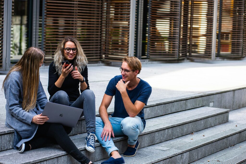 A university friend sitting and talking.